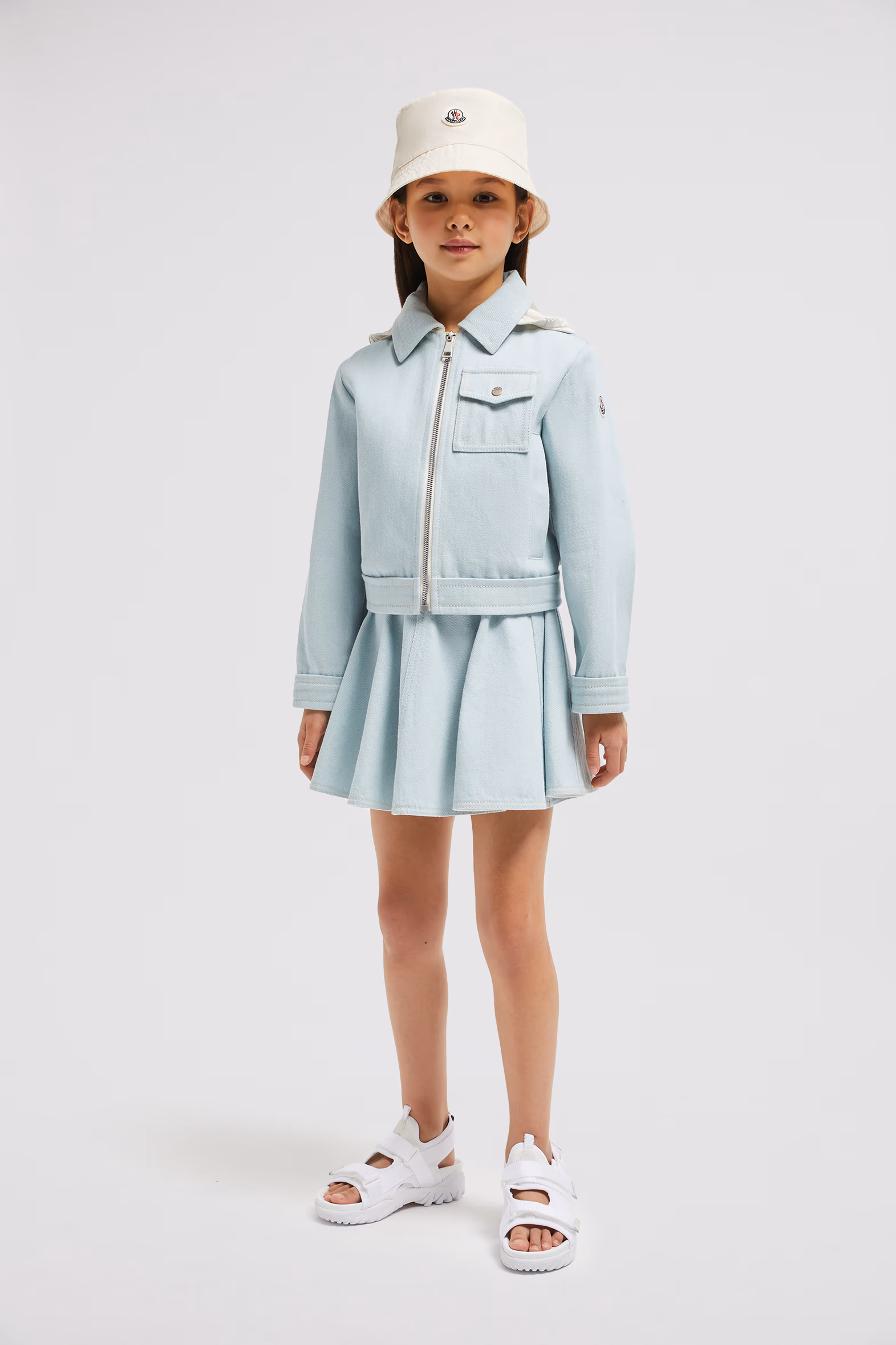 Esme Hooded Denim Jacket Girl Light Blue Moncler 2